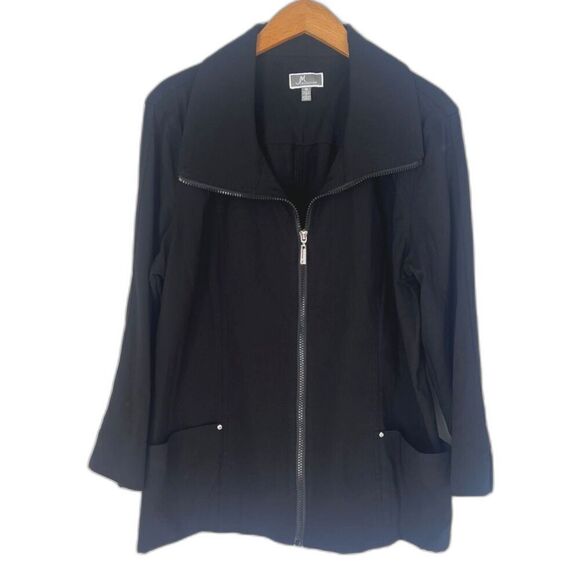 JM Collection Black Full Zip Classic Lightweight Jacket Size 16 - Picture 1 of 10